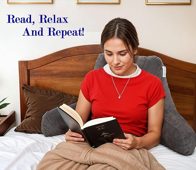 ComfortSpa Reading Pillow for Kids Teens Adult, Back Rest Pillow with Arms, Pockets, Washable Cover; Use as a Back Pillow for Bed Sitting Up for Bedrest or Relief from GERD Heartburn (Standard Grey)