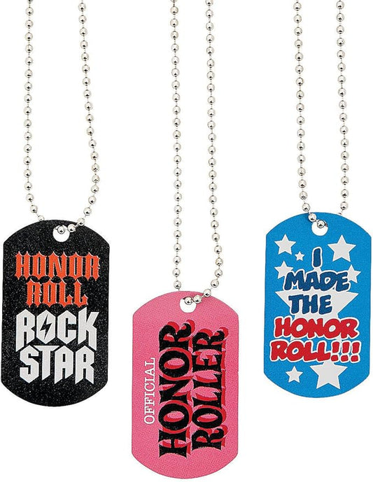 Fun Express Honor Roll Dog Tag Necklaces - 12 Pieces - Educational and Learning Activities for Kids