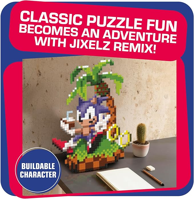 Jixelz Remix Sonic The Hedgehog Craft Kit - Chillin' Sonic - No Heat or Glue Required - STEM Building Toys - Pixel Art for Desk, Bedroom, or College Dorm Room - 1200+ Pieces - Ages 8 Years and Up
