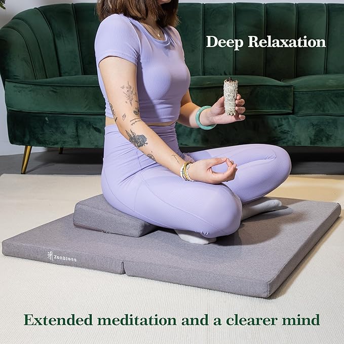 ZenBless Yoga Meditation Cushion Set,Large Square Meditation Floor Pillow, Meditation Mat and Pillow Set for Sitting on Floor,Zafu and Zabuton Accessories(31.5")