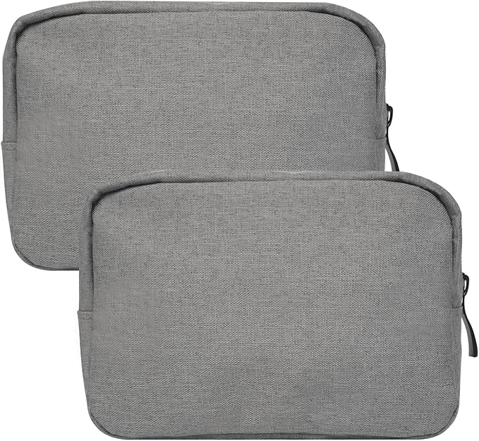 HSYAMY Small Cosmetic Bag for Women, 2 Pack Travel Makeup Bag, Portable Zipper Nylon Storage Pouch Mini Organizer Toiletry Bag for Girl, Grey