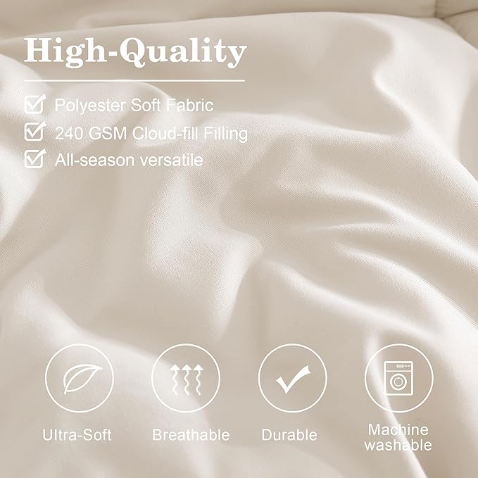 Monbix Queen Comforter Set - 7 Pieces Snow White Bed in a Bag Queen Bedding Sets with Comforters, All Seasons Comforter Bed Set with Sheets, Pillowcases & Shams
