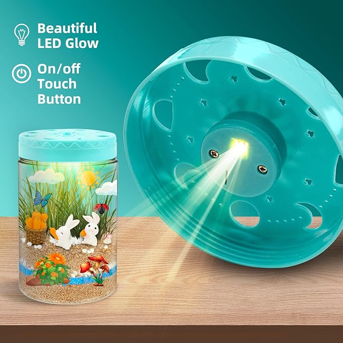 Light Up Terrarium Kit for Kids,Rabbit Gardening Kit for Boys and Girls,Creative Educational Gardening Toy,Arts and Crafts Activity Kits,Birthday Gifts for Ages 4 5 6 7 8-12