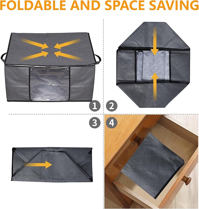 90L Large Blanket Storage Bags, 6 Pack Clothes Storage Bag Comforter Storage Bin with Reinforced Handle and Lid Foldable Closet Organizer and Storage Containers for Bedding Sheets and Duvet