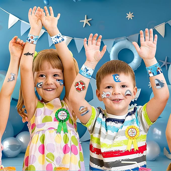 48PCS Shark Party Favors - 24PCS Tattoos & 24PCS Slap Bracelets - Ocean-Themed Birthday Supplies, Undersea Decorations, Classroom Prizes, Gifts for Boys & Girls