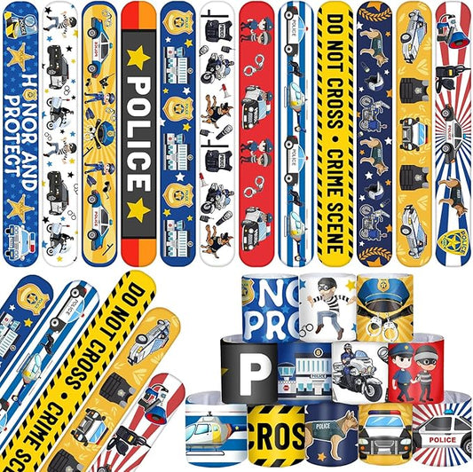 48PCS Police Party Favors Police Slap Bracelets Police Bracelets Wristbands for Police Themed Birthday Party Supplies Gifts Decorations Kids Classroom Rewards Prizes Carnival Christmas
