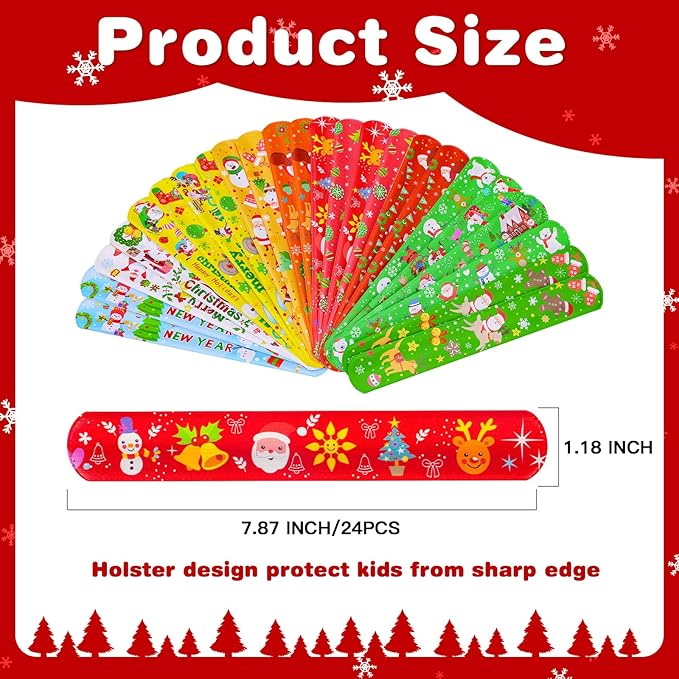 Garma 48Pcs Christmas Slap Bracelets and Silicone Bracelets for Kids, Xmas Bulk Slap Wristbands Rubber Bracelets Set for Christmas Birthday Party Favors Supplies New Year Stocking Stuffers Gifts