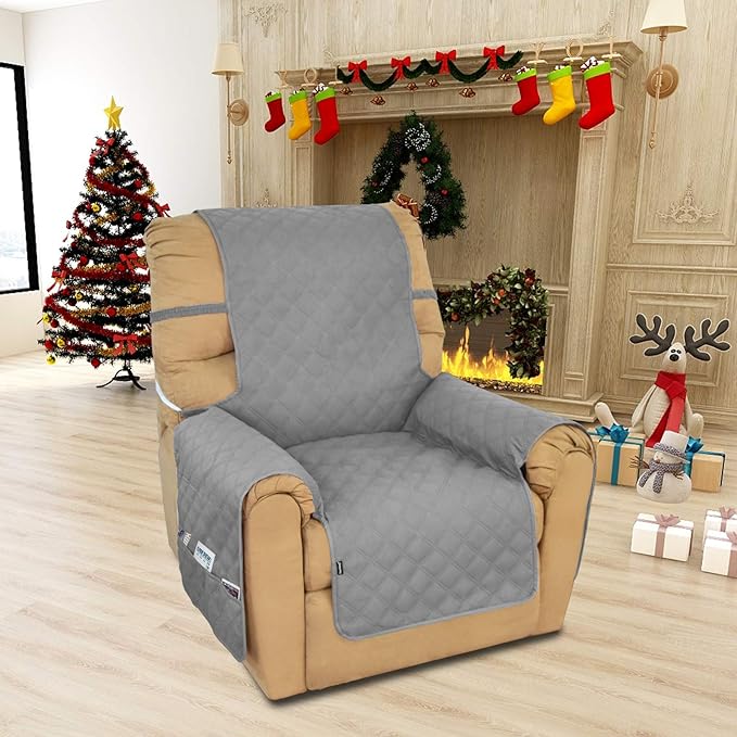 Easy-Going Sofa Slipcover Waterproof Recliner Chair Cover Non-Slip Fabric Couch Cover for Living Room Washable Furniture Protector for Pets Kids Children Dog Cat (Recliner, Gray), 23"