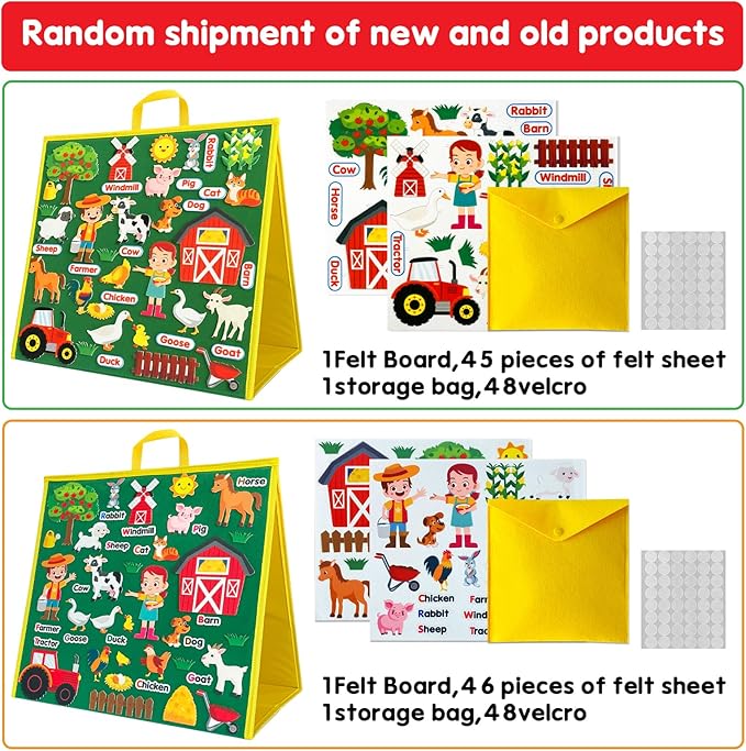 Felt Board&Story Sets and Pieces for Toddlers,Flannel Board Quiet Time Books for Children,Foldable,Double Sided,Felt Learning Board for The Classroom,Felt Toys Activities for Kids (Farm Animals)