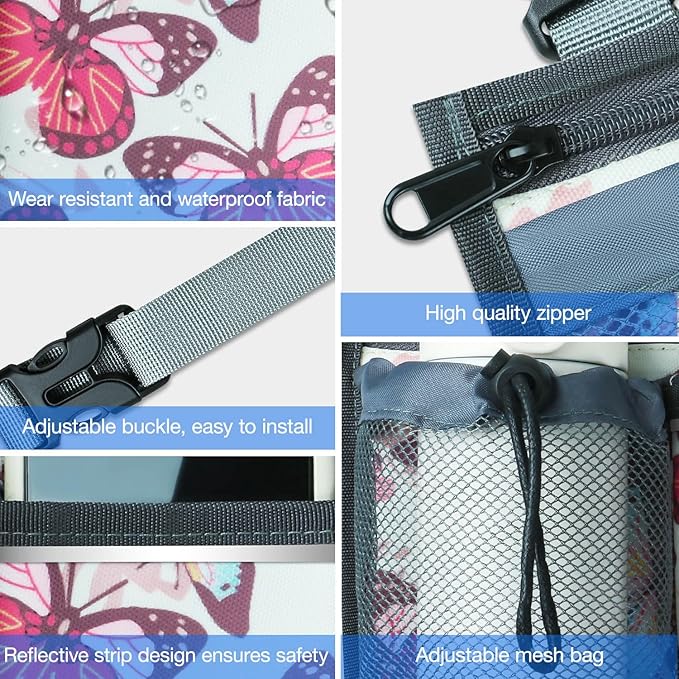 Wheelchair Bag, Walker Bag, Wheelchair Side Bag, Armrest Organizer Pouch with Cup Holder Attachment and Reflective Strip, Accessories for Most Wheelchairs, Walker, Rollators, Butterfly