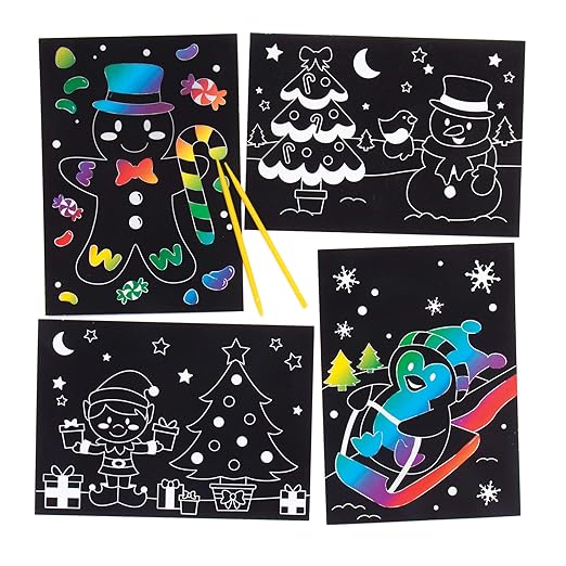 Baker Ross AR756 Scratch Art Pictures - Pack of 8, Scratch Art Paper and Scratch Art for Kids, Great for Kids Arts and Crafts, Christmas Gifts and Children’s Party Bag Fillers