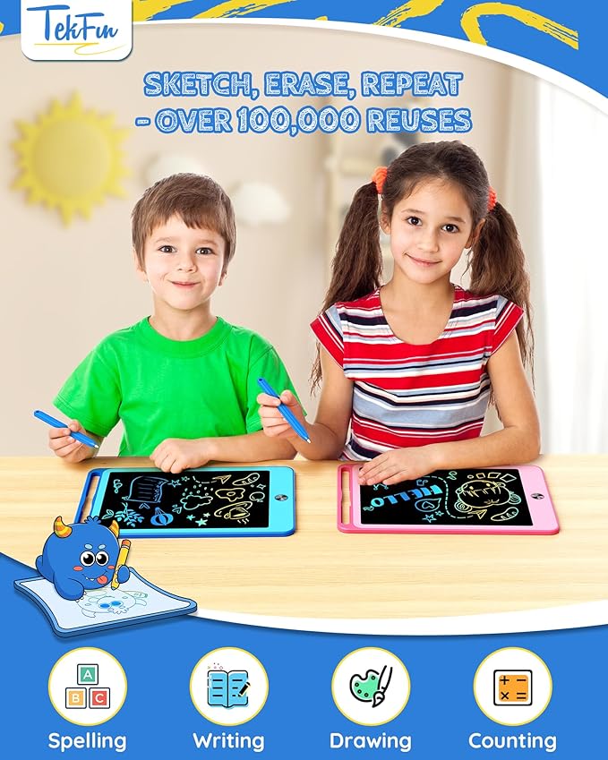 TEKFUN 2 Pack LCD Writing Tablet for Kids, 8.5 Inch Blue+Pink Doodle Board Drawing Board Drawing Tablet with Lanyard, Educational Kids Easter Christmas Toys Birthday Gift for Boys Girls 3-12 Years Old