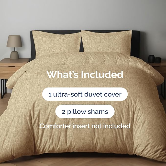 CGK Unlimited Duvet Cover Queen Size Set - Extra Soft Queen Size Duvet Cover 90 x 90 with 2 Pillow Shams - Hotel Quality w/Zipper Closures & Ties - Bedding and Bed Linens Set (Heathered Tan)