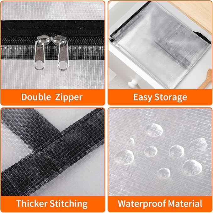 8 Pack Clear Storage Bags for Comforter, Clothes & Bedding, Plastic Blanket Storage with Zipper and Handle, Moving Bags, Closet Organizer and Under-Bed Storage (40L)