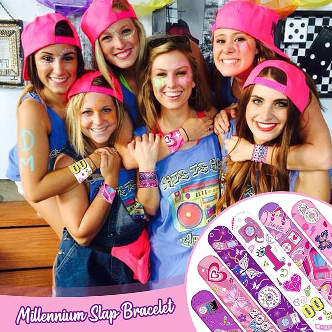 48PCS Y2k 2000s Pink Party Favors Slap Bracelets for Teen Girls, Y2k 2000s Wristbands Bracelets Goodie Bag Fillers Throwback Early 2000s Party Decor Y2k Retro Hip Hop Birthday Decorations Supplies