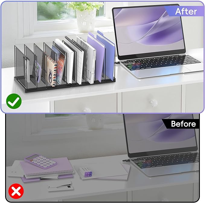 9-Section Desk File Organizer, Vertical File Holder, Mesh Desktop File Folder Metal File Binder Organizer Stand for Office Home Classroom, Black