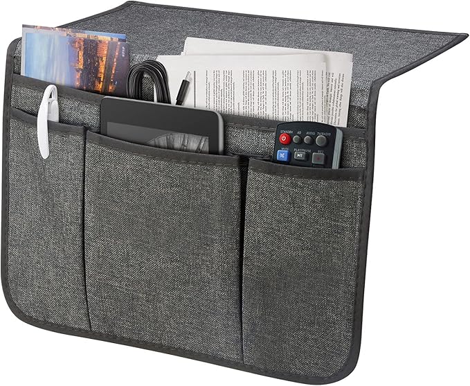 Bedside Caddy Bedside Storage Organizer Magazine Phone Tablet iPad Remote Holder, Organizer Caddy for Home College Dorm Bed, Sofa, Bunk Bed (Dark Grey)