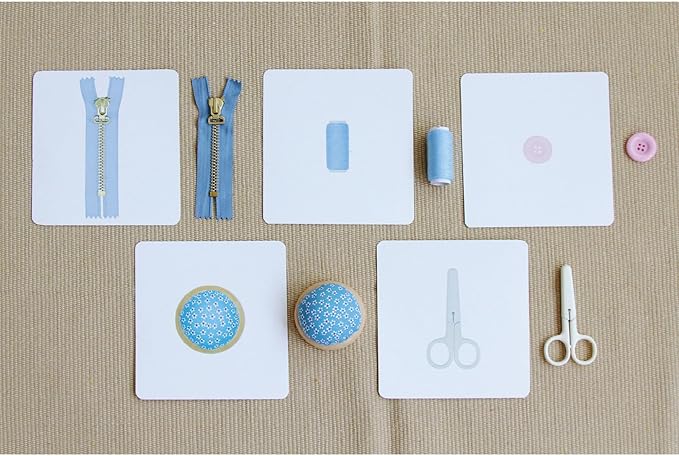 Kiddison Montessori Language Materials Objects with Identical Cards Matching Game Minitures Flash Cards Cleaning Tools Hair Accessories Sewing Items (Sewing Items)