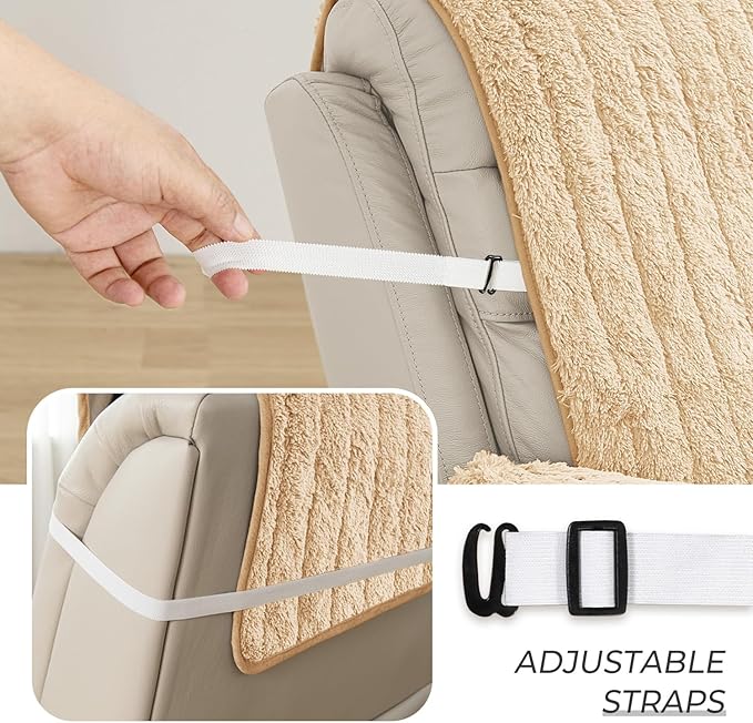 RBSC Home Plush Recliner Slipcover 30 Inches Beige Chair Covers Artificial Wool Lazy Boy Cover Quilted Cover for Recliner Chairs and Furniture Soft Warm