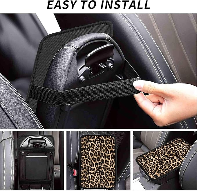 DORKEIXIA Leopard Cheetah Print African Animal Hunting Auto Center Console Armrest Pad Universal Car Center Console Cover Seat Box Cover for Sedan, Van, SUV, Truck Car Accessorie
