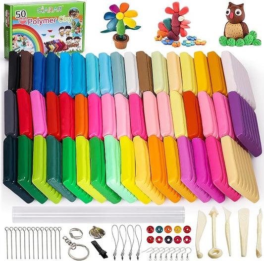 CiaraQ Polymer Clay Starter Kit with Sculpting Tools, 50 Colors Oven Bake Modeling Clay for Kids and Beginners