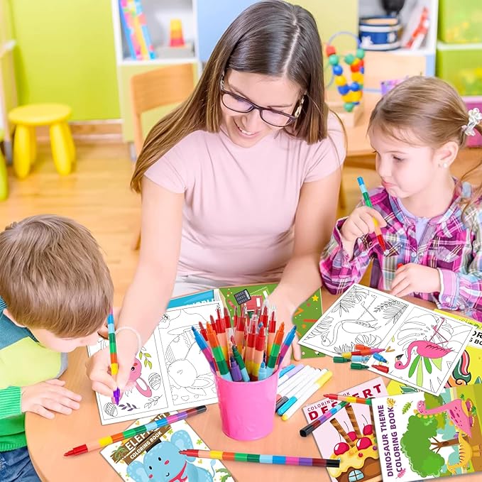 20 Pack Coloring Books for Kids with 20 Stacking Crayons Set Mini Coloring Books Bulk for Kids Ages 2-4-8-12 Small Activity Books For Birthday Party Favors Gifts Goodie Bags Stuffers Classroom