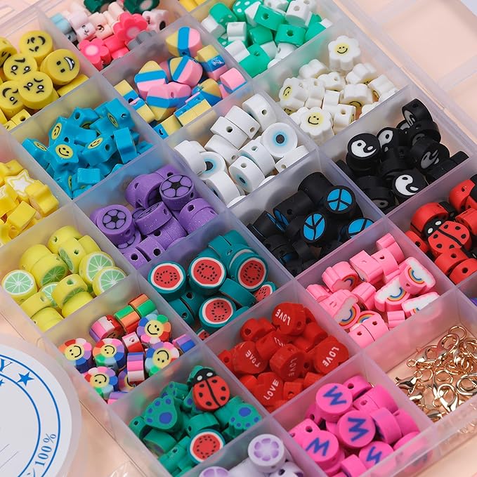 Incraftables Smiley Face Bracelet Beads for Jewelry Making (22 Styles). Friendship Bracelet Kit with Alphabet Beads. Cute Charms for Bracelet Making, Heart, Flower & Fruit Beads for Kids & Adults