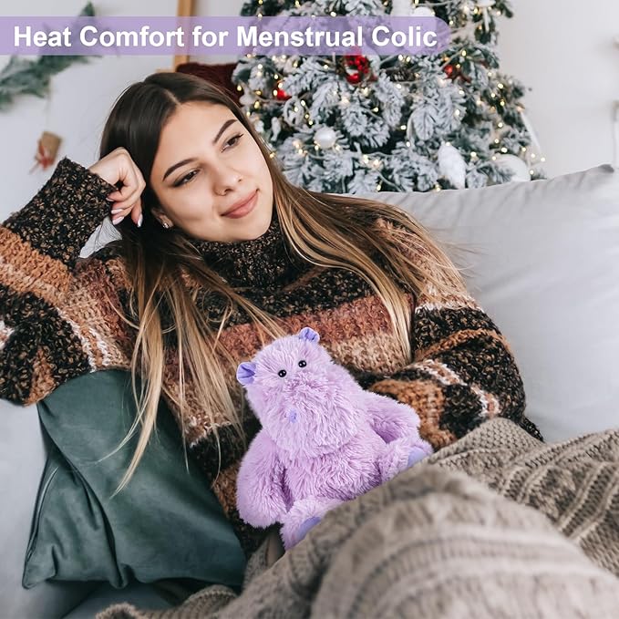 Warmable Hippo Stuffed Animals, Microwavable Stuffed Animal Heating Pads for Period & Stress Relief, Heatable & Coolable Hippopotamus Plush Toy, Cute Plushies Gifts for Kids & Women