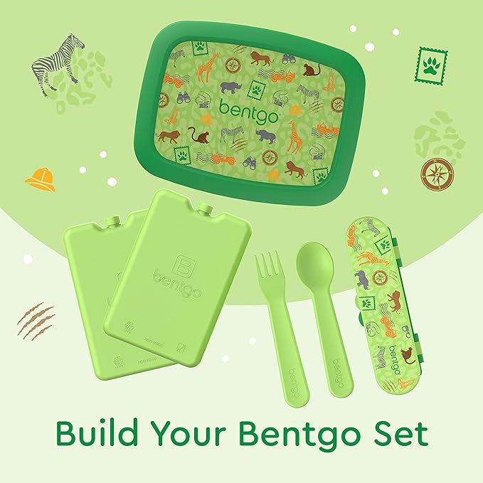 Bentgo Kids Utensil Set - Reusable Plastic Fork, Spoon & Storage Case - BPA-Free Materials, Easy-Grip Handles, Dishwasher Safe - Ideal for School Lunch, Travel, & Outdoors (Safari)