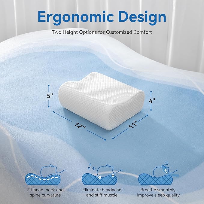 AM AEROMAX Travel Contour Memory Foam Pillow, Cervical Pillow for Neck Pain Relief, Neck Orthopedic Sleeping Pillows for Side, Back and Stomach Sleepers.