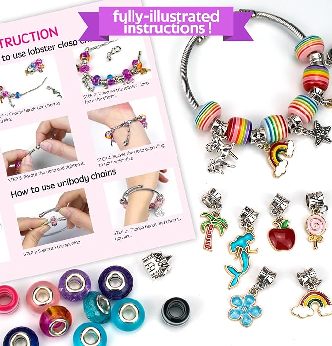 Gionlion Charm Bracelet Making Kit, Jewelry Making Kit Trendy Stuff for Kids Ages 6-12, Unicorn Toy Cute Stuff for Teen Girls Gifts Birthday Gift, Crafts for Girls 6 7 8 9 10 11 12 Year Old