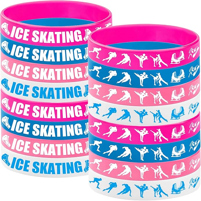 48PCS Ice Skating Silicone Bracelet Party Favors, Ice Skating Rubber Bracelet Party Decorations, Winter Snow Birthday Baby Shower Party Supplies