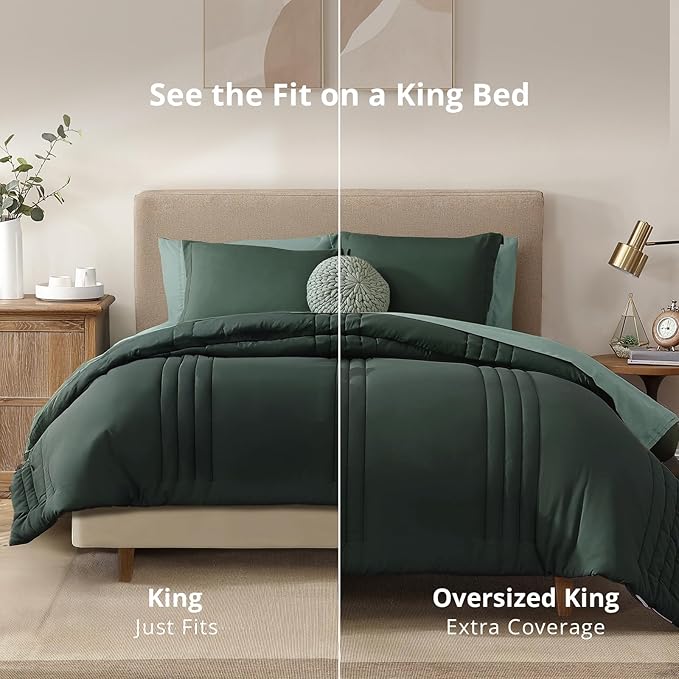 Monbix Oversized King Size Comforter Set - 7 Pieces Deep Forest Bed in a Bag Oversized King Bedding Sets with Comforters, All Seasons Comforter Bed Set with Sheets, Pillowcases & Shams
