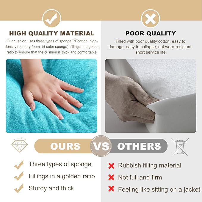 Bench Cushion 27 inches,Indoor/Outdoor Non-Slip Tufted Cushions, Premium Waterproof Linen, Soft Piano Sofa Cushions, Entryway Storage, Bay Window, High-Density Memory Foam(Light Blue-27x12x4in)