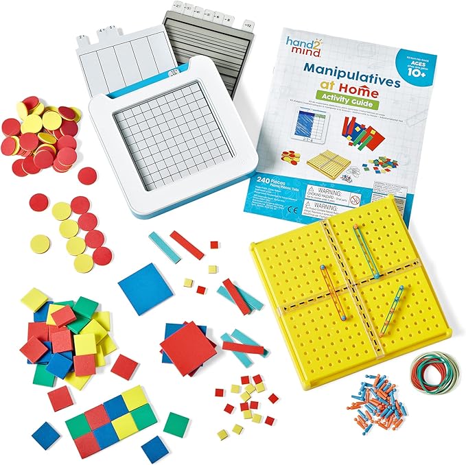 hand2mind Take Home Math Manipulatives Kit for Kids Grade 6-8, with Algebra Tiles, Build-A-Grid, Two Color Counters, Color Tiles and Coordinate Pegboared (Single Kit)
