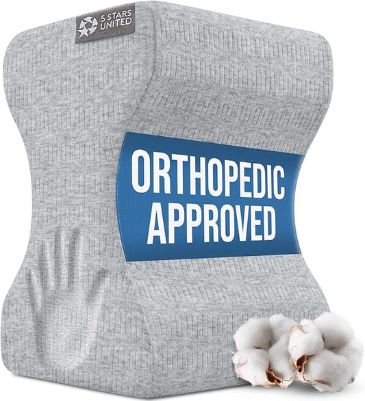 5 STARS UNITED Knee Pillow for Side Sleepers - Hip Pain Relief, Memory Foam Leg Cushion for Side Sleeping - Between Legs Pillow for Sciatica & Lower Back Pain, Gray Cotton Cover