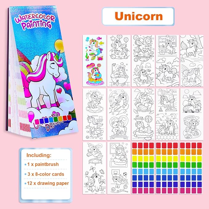BAOXUE Water Color Paint Sets for Kids, Pocket Watercolor Painting coloring Book, Paint With Water Books for Kids Ages 4-8, Art Craft Set for Girls Boys Drawing with Brush