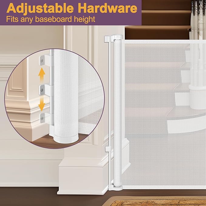 42" Tall X 130" Extra Wide Retractable Gates for Large Openings Extra Tall Baby Gate for Doorways Tall Dog Gates Indoor Outdoor Retractable Gate Extra Long Mesh Gate Tall Pet Gate for Stairs, White