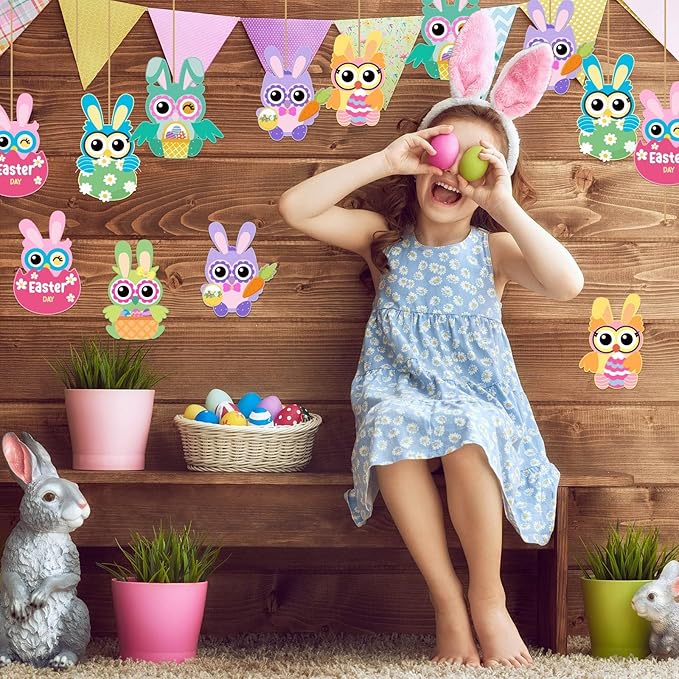 chiazllta 30 PCS Easter Paper Craft Kits DIY Owl Art Craft Make Your Own Easter Owl Bulk Set for Home Game Activities Party