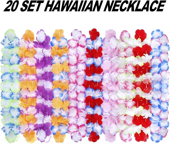 INNOCHEER Hawaiian Leis 80Pcs, Hawaiian Party Decorations of Flowers Necklaces, Headbands and Wristbands - Luau Party Supplies, Summer Beach Vacation, Tropical Themed Party Favors, Birthday, Wedding