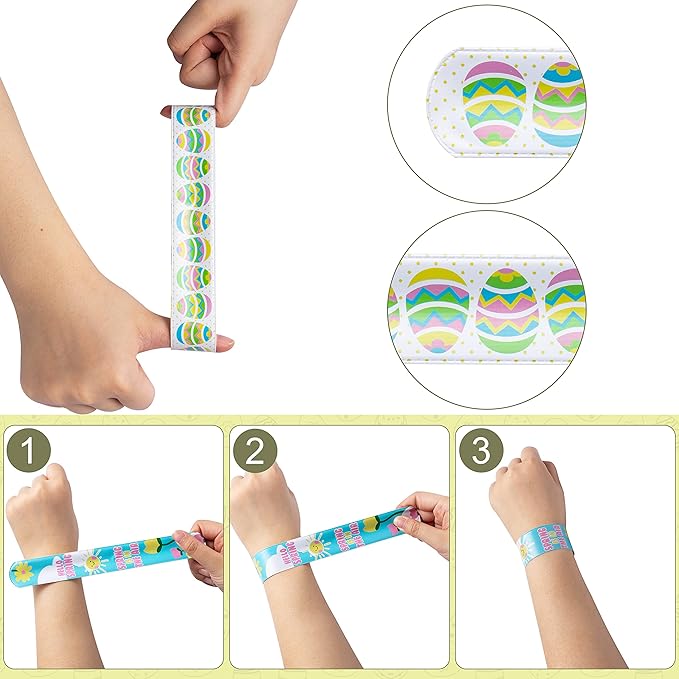 JOYIN 72PCS Easter Slap Bracelet for Kids, Easter Element Design Suitable for Party Favors, Easter wristbands Party Supplies, Basket Stuffers Fillers, Game Prizes