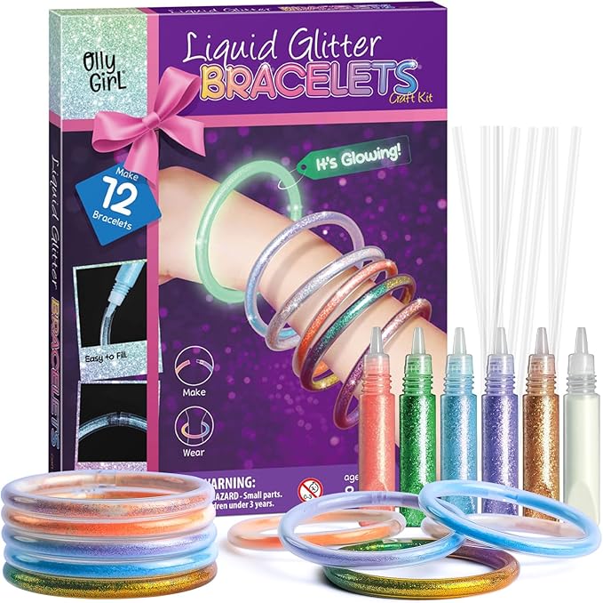 Byncceh 12 Sets Make Your Own Glitter Water Bracelet Making Kit, Glow in The Dark Bracelets Jewelry Making Kit, Glow Bracelets Arts and Crafts Party Favors for Kids Ages 8 9 10 11 12