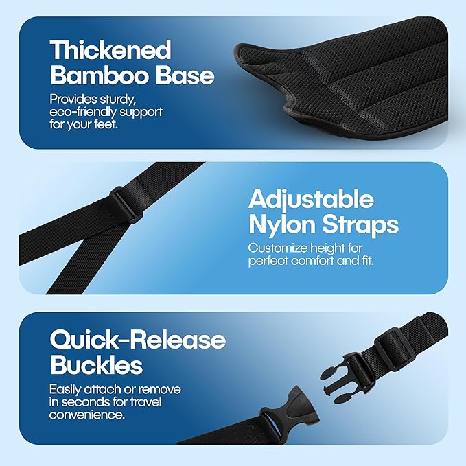 1 Pack Airplane Foot Hammock, No-Collapse Foot Hammock for Plane Travel, Thickened Bamboo Airplane Foot Rest, Adjustable Footrest for Office, Long Flight