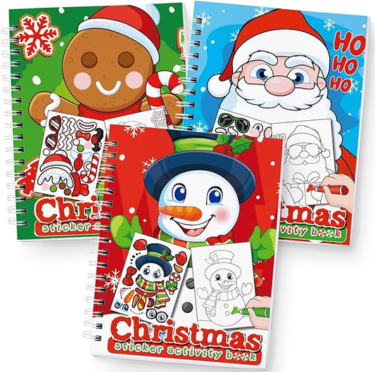 Christmas Sticker Coloring Books 3-Pack,Christmas Toys Activity Pad for Kids Toddlers Ages 2-8(30 Scenes)
