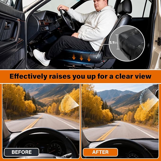 Adult Booster Car Seat Cushion for Office Chair & Driving 17.7"x15.7"x5.9" Thick Car Seat Cushion with Handle & Non-Slip Base Ergonomic Support Improved View