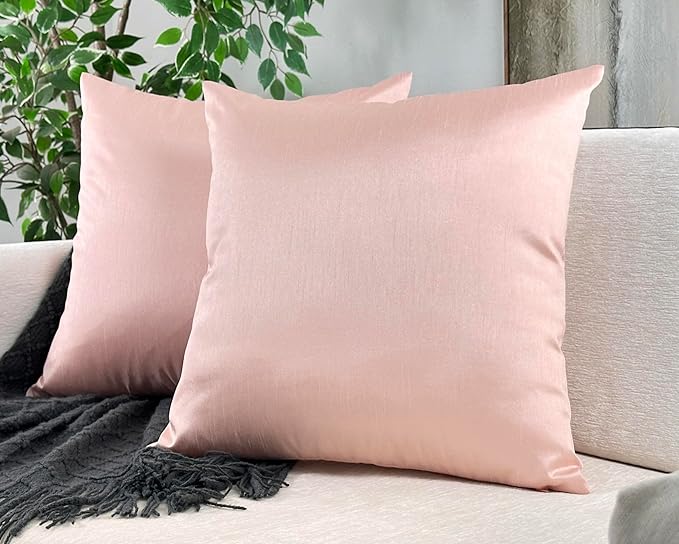 Aiking Home Collection 26x26 Inches Faux Silk Square European Shams, Zipper Closure, Rose Pink (Set of 2)