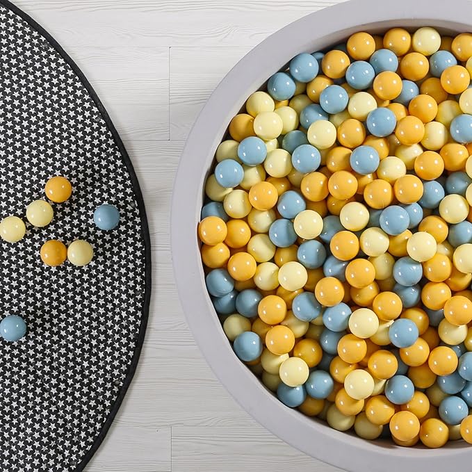 GOGOSO Ball Pit Balls - Plastic Balls for Ball Pit for Toddlers Kids Gifts Sensory Therapy Sessions,100pcs 2.15inch Blue+Yellow+Beige