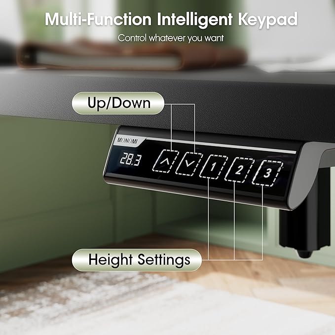 Monomi Electric Height Adjustable Standing Desk, 55x24 Inches, Ergonomic Home Office Sit/Stand Up Desk with Two-Piece Desktop (Black Steel Frame/Black Top)