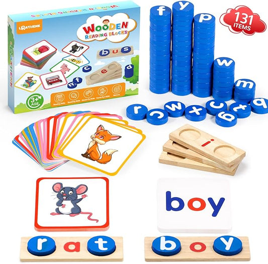 Wooden CVC Word Spelling Games, Educational Toys for 3-6 Years Old Kids，Kindergarten Learning Activities, See and Spell Learning Toys for Kids 3-5