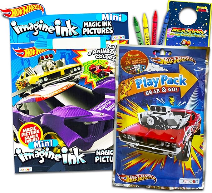 Hot Wheels Imagine Ink Coloring Book Set for Kids Toddlers - Mess Free Magic Ink Coloring Book with Hot Wheels Play Pack and More